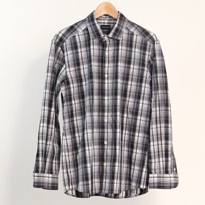 Ermenegildo Zegna Cento Quaranta Cotton B&W Plaid Button Down Shirt, Medium